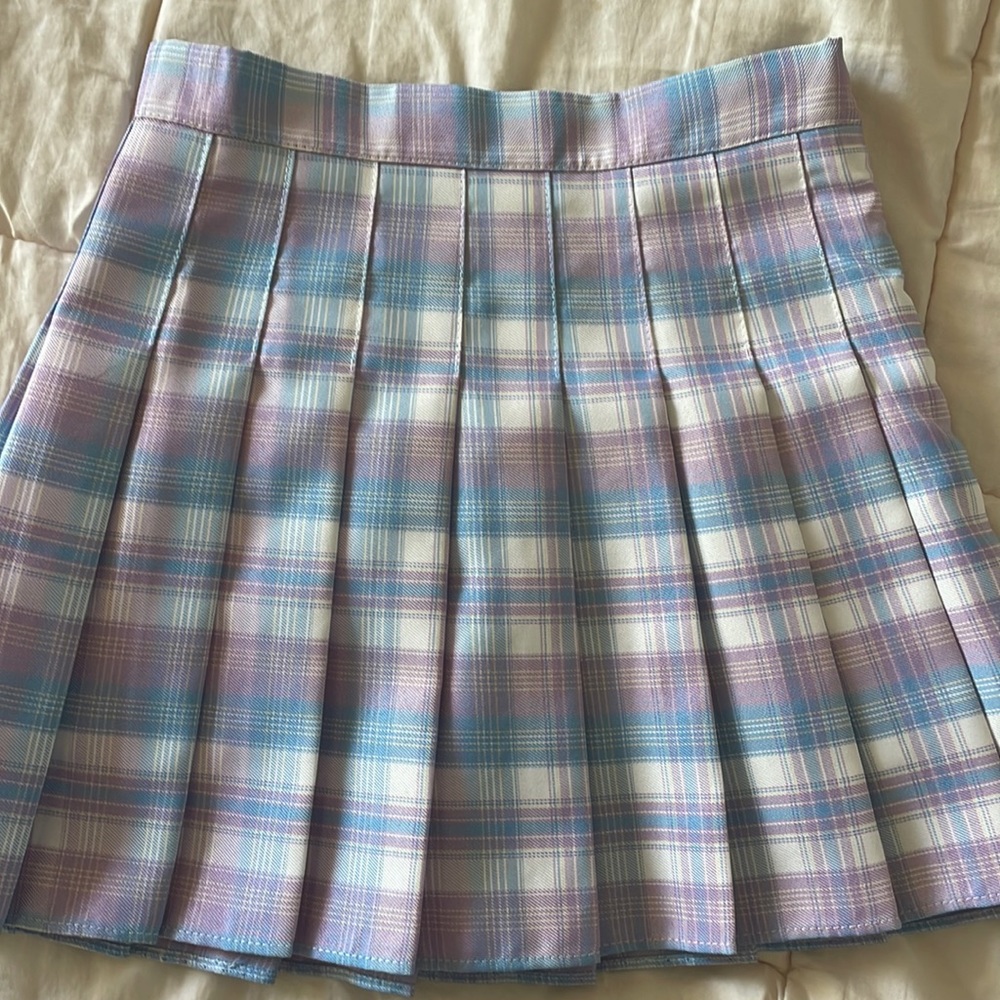 NEW Purple and Blue Plaid Pleated Mini Skirt